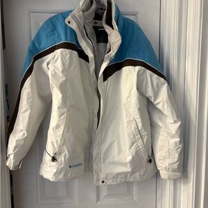 Columbia Women's White and Light Blue Ski Jacket